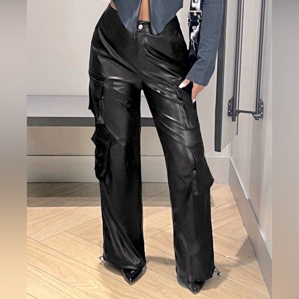 Shein PU leather cargo pant